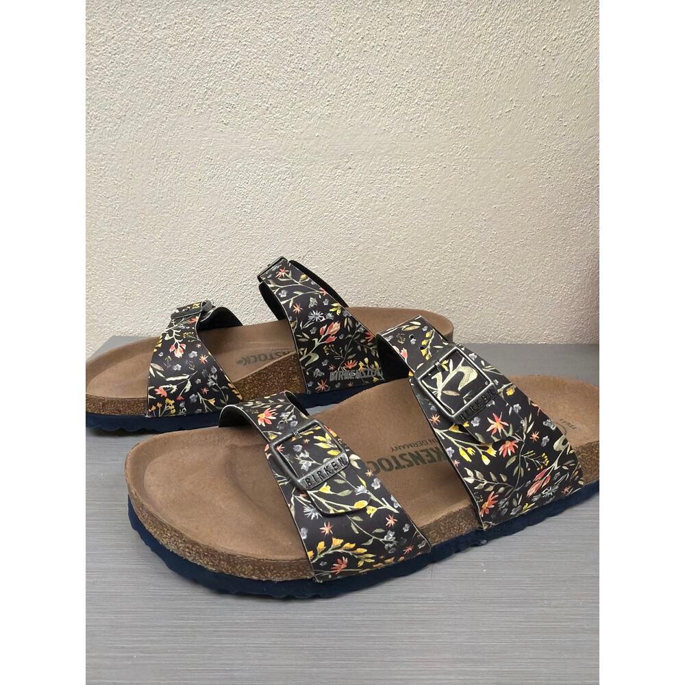 Birkenstock Vegan Sydney Sandals Slides Birko Flor Watercolor Flower Navy Sz 38 - Picture 3 of 8